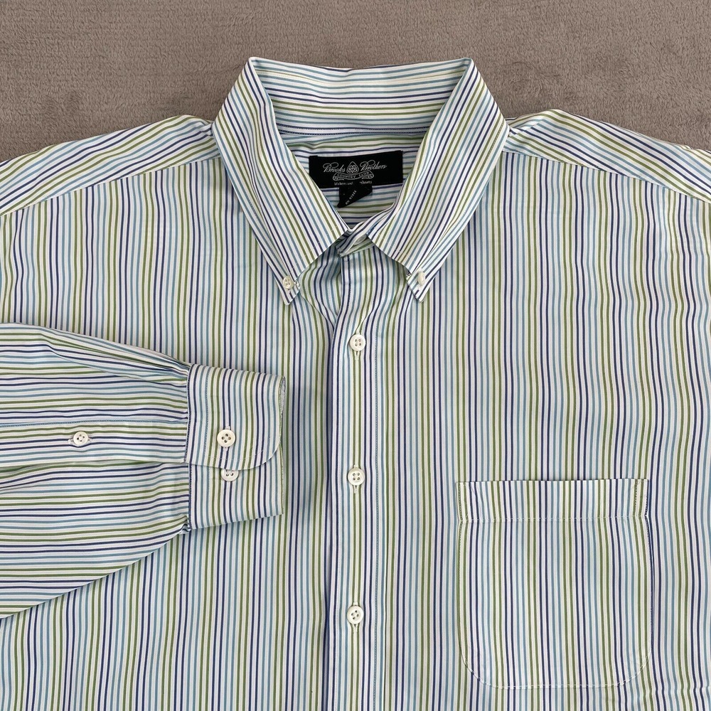 Vintage Brooks Brothers Country Club Shirt Men 2XL Multi Striped Egyptian Cotton